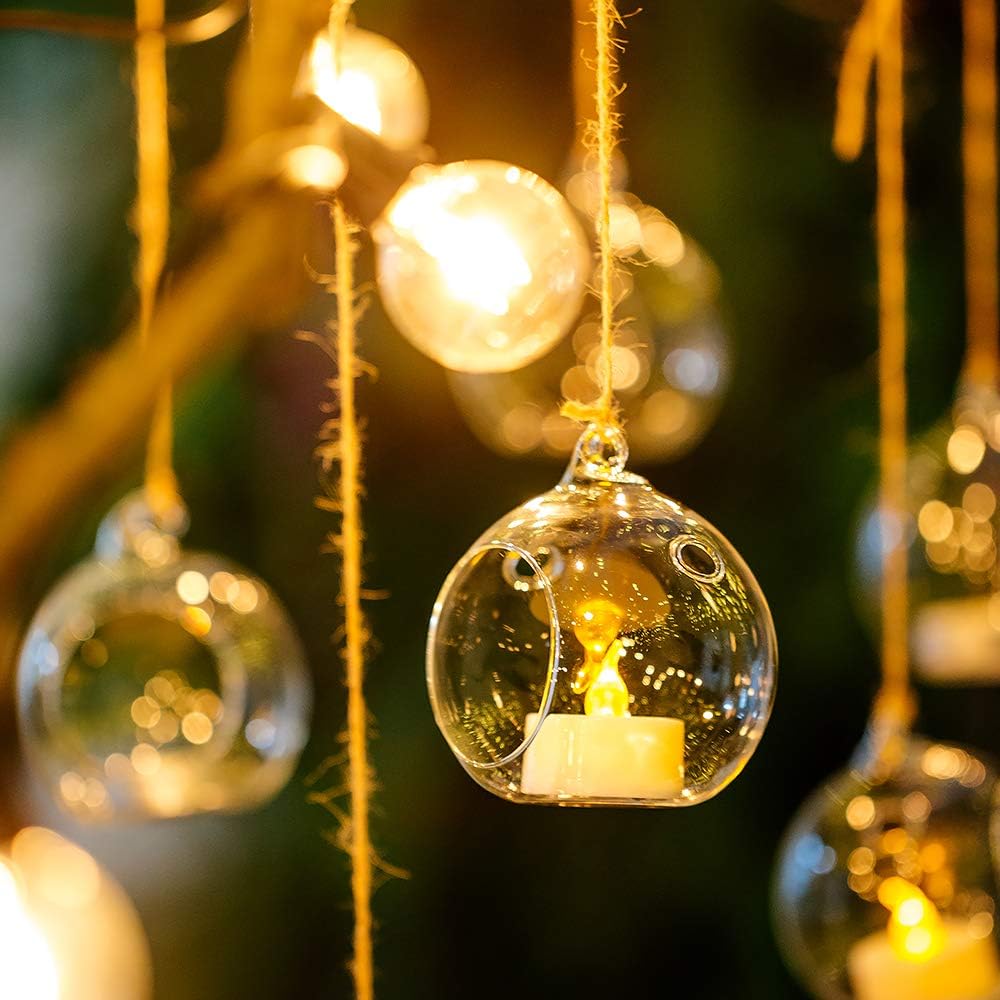 Nuptio 8 Pcs 3.15"/ 8cm Hanging Glass Tealight Holder Globe Plant Terrariums Glass Orbs Air Plants Tea Light Candle Holders Home Decor Indoor Outdoor Garden (with 2 Holes, 6 Pcs + 2 Pcs)-VerdiqueGarden