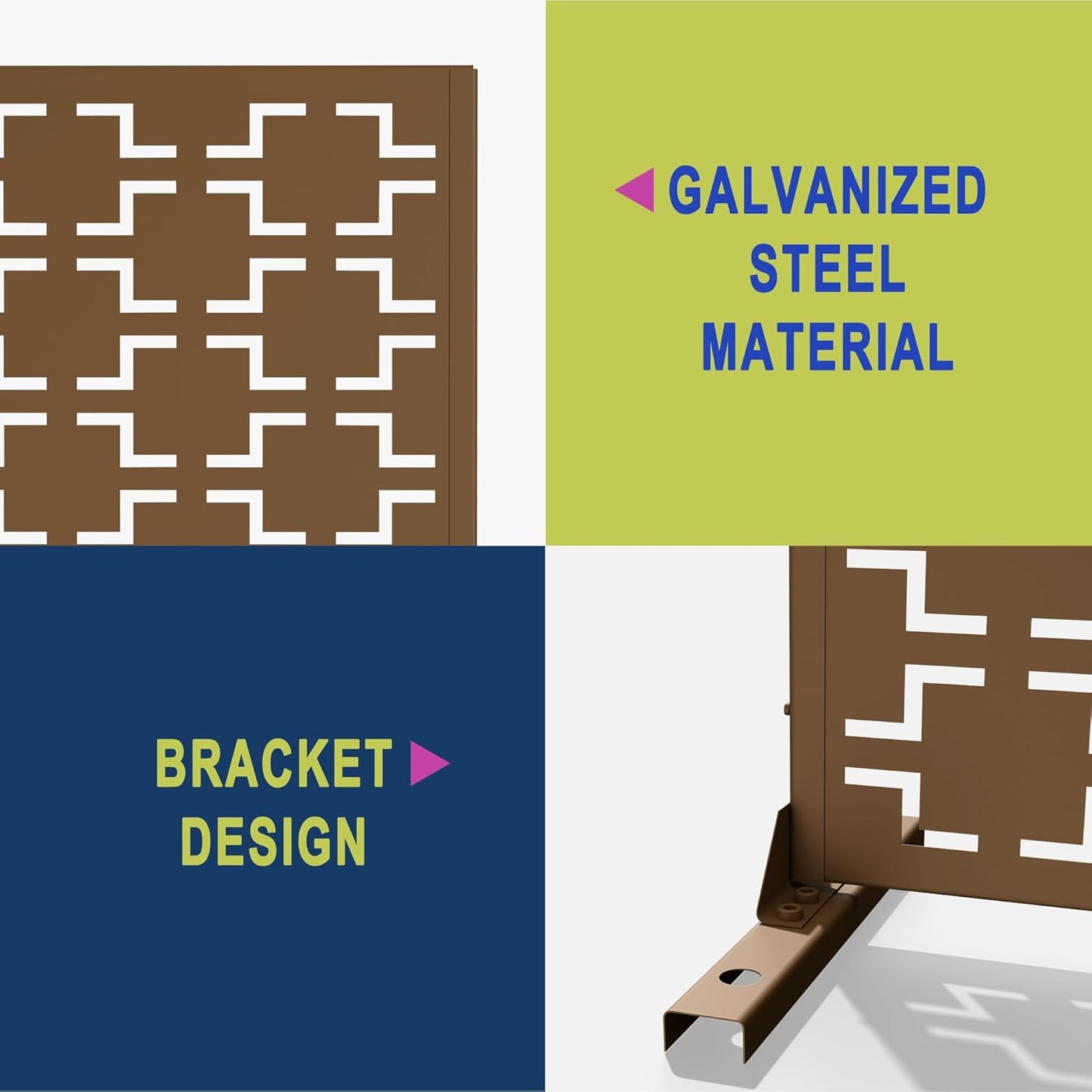 Metal Privacy Screen Outdoor 72" H×47" W,Freestanding Decorative Privacy Screen for Balcony Yard&Garden,Privacy Fence-Brown&Square-VerdiqueGarden