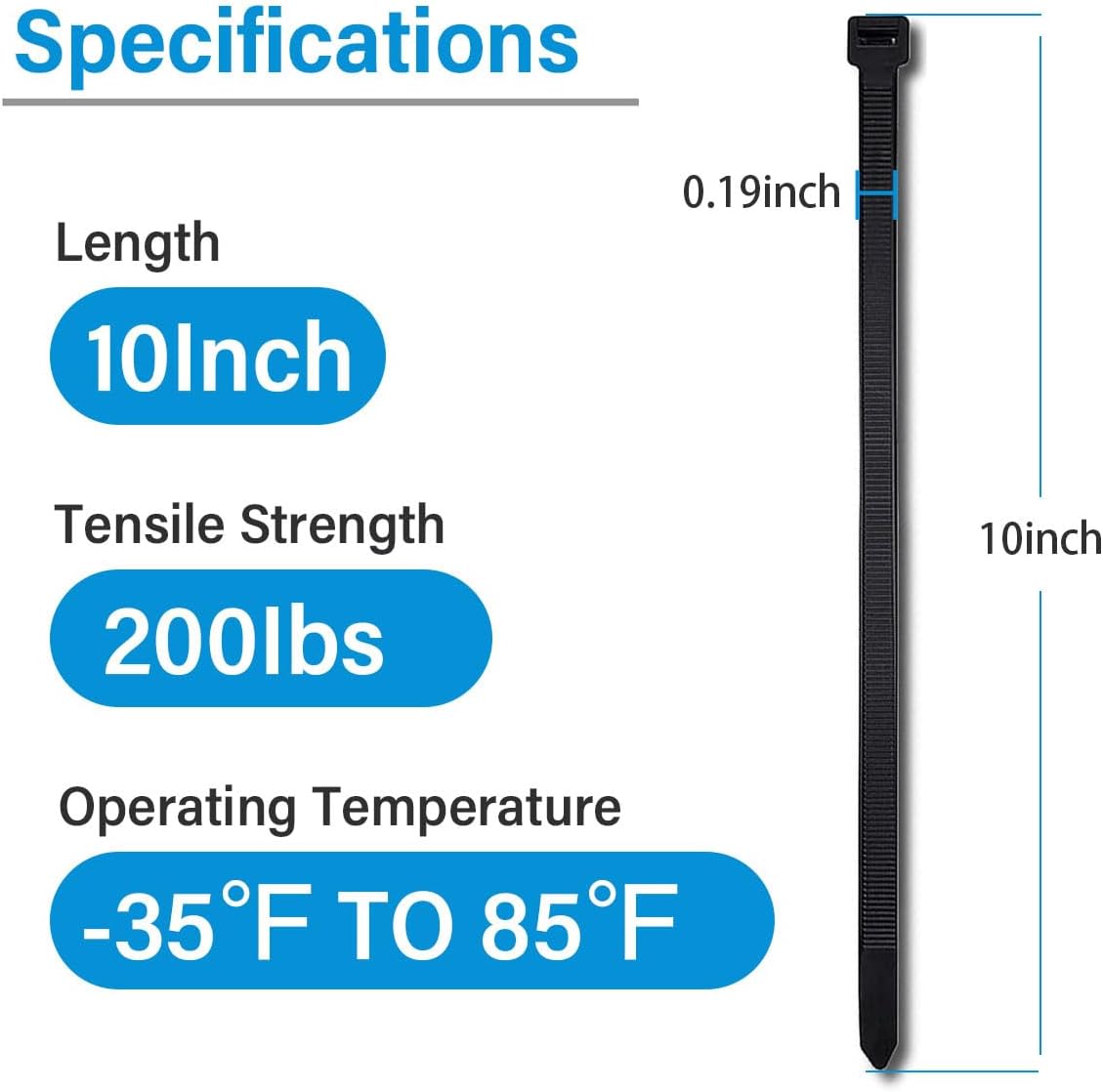 Zip Ties (100 Pack), Heavy Duty Cable Ties with 200 lbs Tensile Strength, Multi-Purpose Adjustable Black, UV Resistant Indoor and Outdoor Zip Ties for Home, Office-VerdiqueGarden