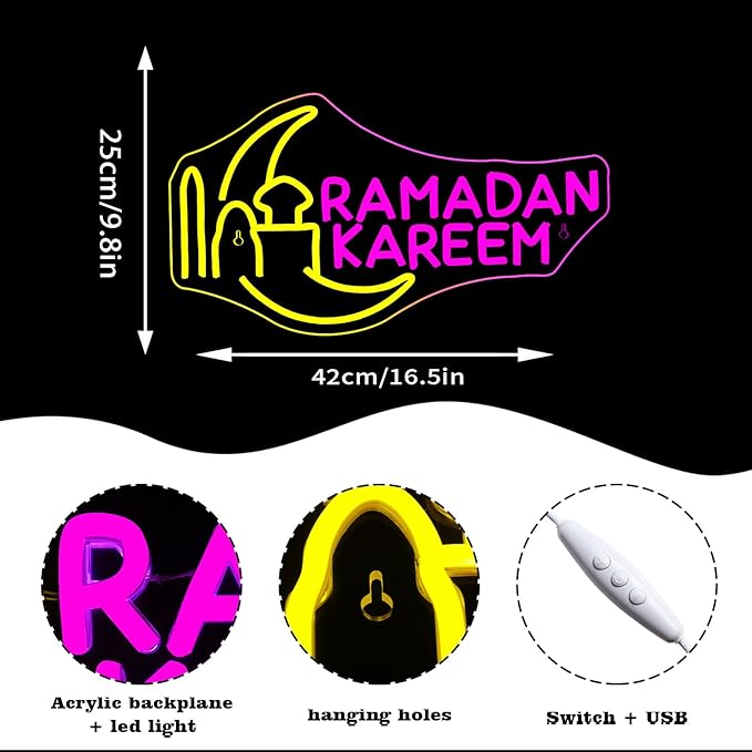 Moon Castle Ramadan Festival Neon Sign Eid Mubarak Neon Lights for Wall Decor Muslim Islamic Led Light Sign for Ramadan Mubarak Ramadan Kareem Sign Islamic Muslim Home Bedroom-VerdiqueGarden