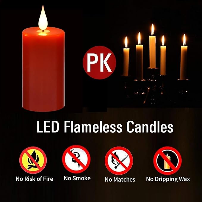 Flameless Flickering Battery Operated Candles 9PACK Real Wax Pillar LED Candles with 10-Key Remote Control and 24 Hours Timer for Wedding, Party, Home Decoration (Red)-VerdiqueGarden