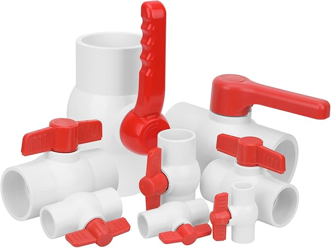 3Inch PVC Ball Valve Water Pipe Shut-off Valve Socket with Red T-Handle for Cold Water Supply lines, Irrigation Pipe fitting System(Socket x Socket), 3" PVC Water Shut-off Valves Fitting, SCH40-VerdiqueGarden