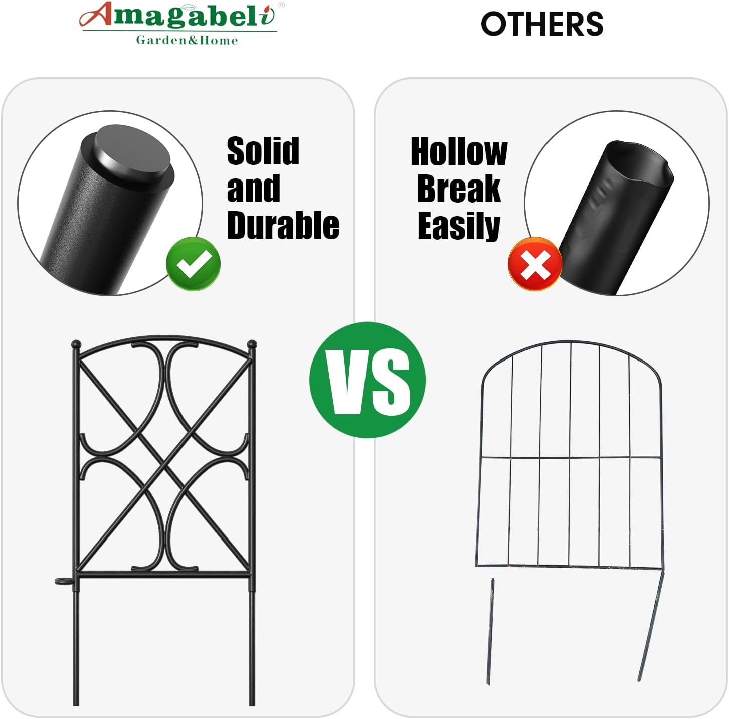 AMAGABELI GARDEN & HOME 10 Panels 24in(H)×10ft(L) Decorative Garden Fences and Borders for Dogs Rustproof Metal No Dig Fence Panels Garden Edging Border for Animal Barrier Flower Beds Yard Patio-VerdiqueGarden