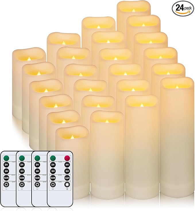 Metaku Flameless Flickering LED Candles - 24 Pack Ivory with Remote & Timer for Decoration-VerdiqueGarden