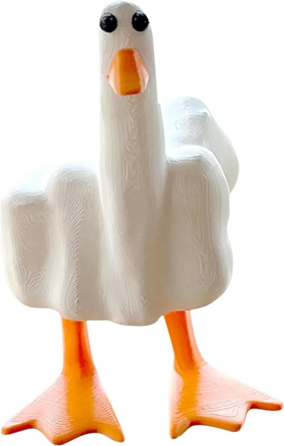 Middle Finger Duck You Figurine Middle Finger Desk Decor Funny Garden Decor Statues Figurines Ornaments for Home, Patio, Lawn, Yard, Office, Outdoor Decorations, Garden Gifts (White+Yellow)-VerdiqueGarden