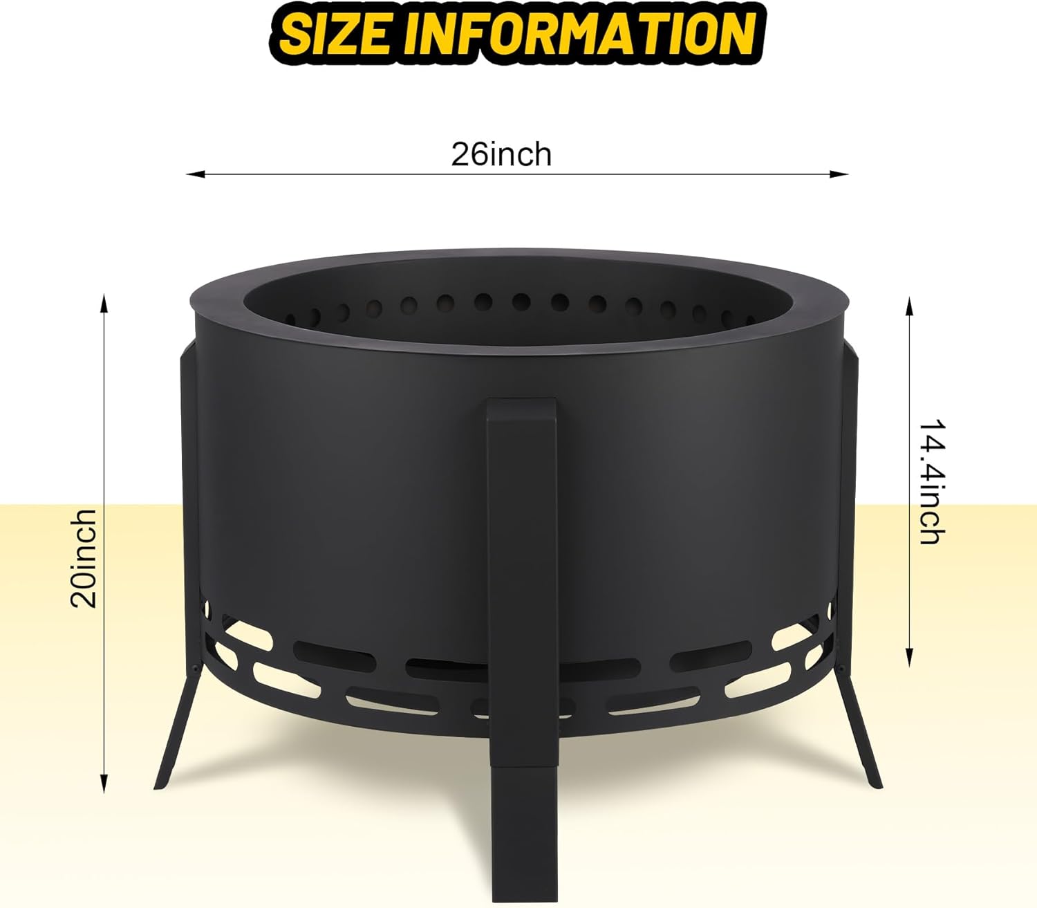 26" Smokeless Fire Pit with Ash Tray Base,Smokeless Outdoor Firepits with Adjustable Foot&Fire Poker,Firepit with Dust Bag,Outdoor Fire Pits for BBQ,Bonfire,Camping-VerdiqueGarden