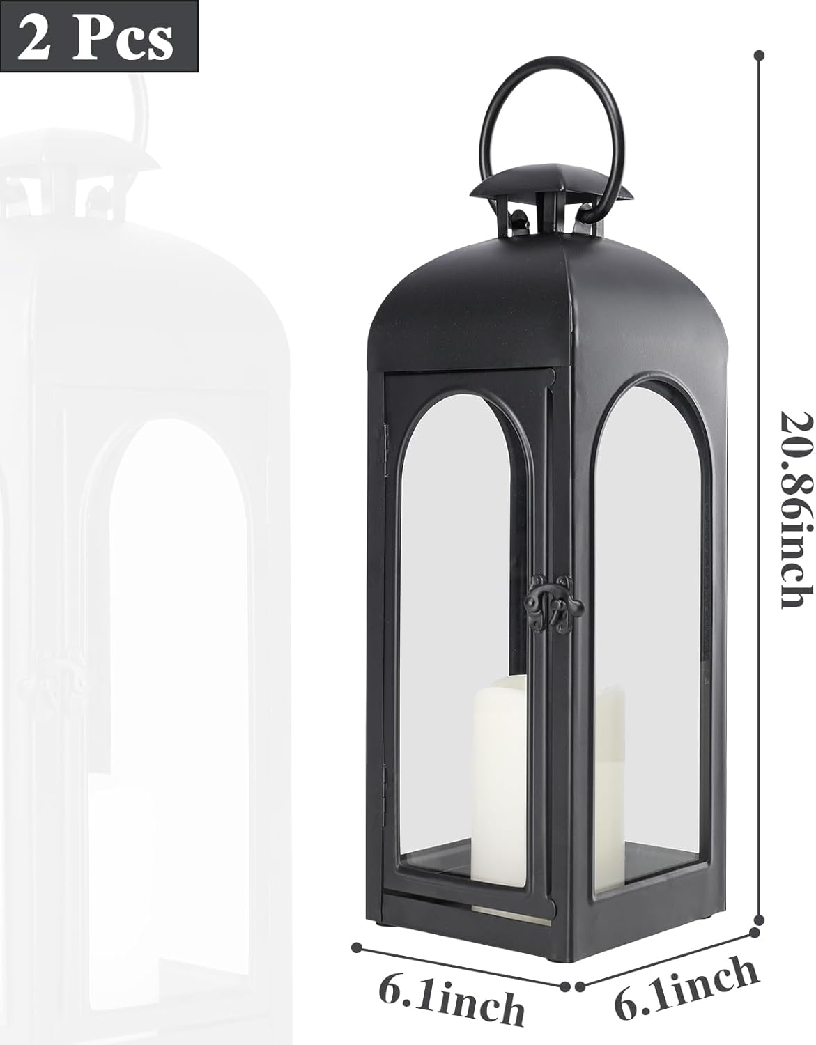 Bdor 2 Pack 20 Inches Metal and Tempered Glass Decorative Lantern with Electronic Wax Effect - Indoor/Outdoor Decorative Lighting, Handcrafted Aesthetic, Perfect for Home, Parties, and Holiday Decor-VerdiqueGarden
