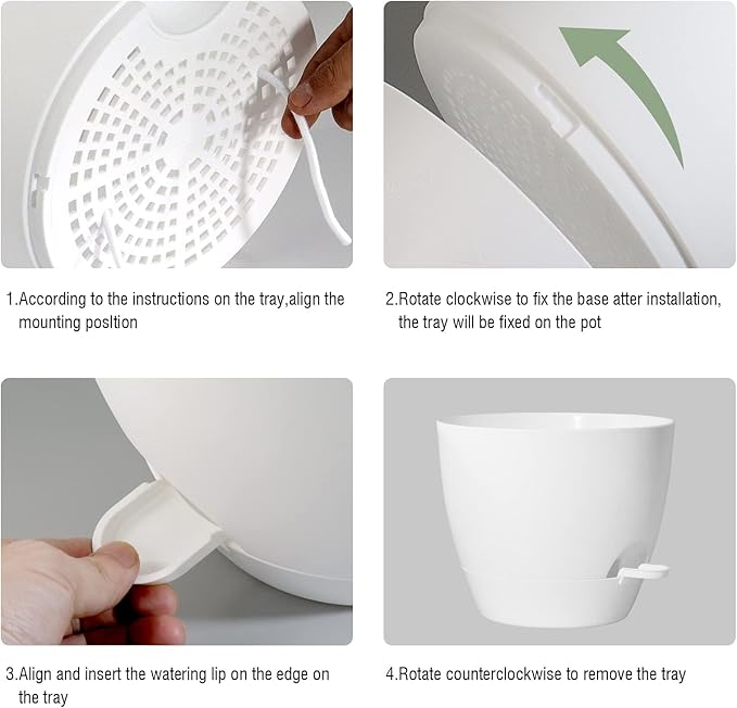 10/9/8 inch Self Watering Pots, Set of 3 Plastic Planters with Mesh Drainage Holes and Deep Reservoir for Indoor Outdoor Garden Plants and Flowers, White-VerdiqueGarden