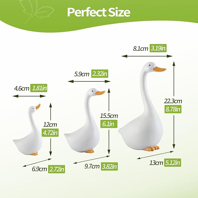 Resin Duck Figurines Set of 3 - Porch Goose Statue for Front Yard Decor, Outdoor Lawn Ornaments, Garden Ducks and Goose Decorations, Perfect Yard Goose Decor and Duck Decoy for Garden Animals Theme-VerdiqueGarden
