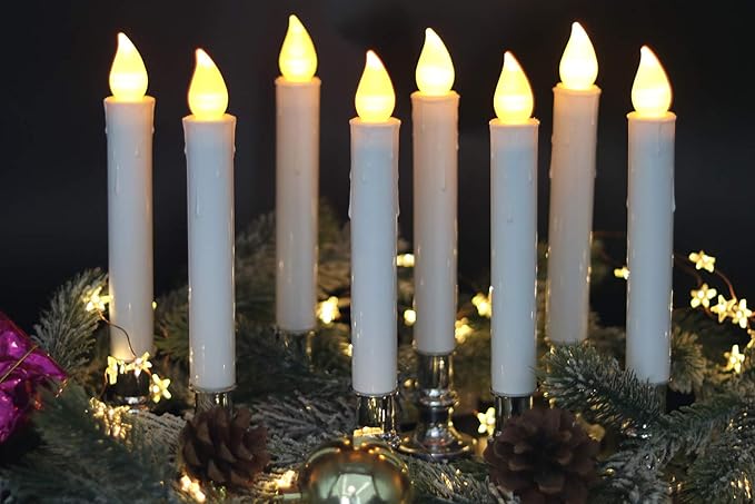 DRomance 9" Flameless Window Taper Candles Battery Operated with 8-Key Remote and Timer, 8 Pack White Christmas Holdiay Window Candles with Silver Holders, Suction Cups and AA Batteries Included-VerdiqueGarden