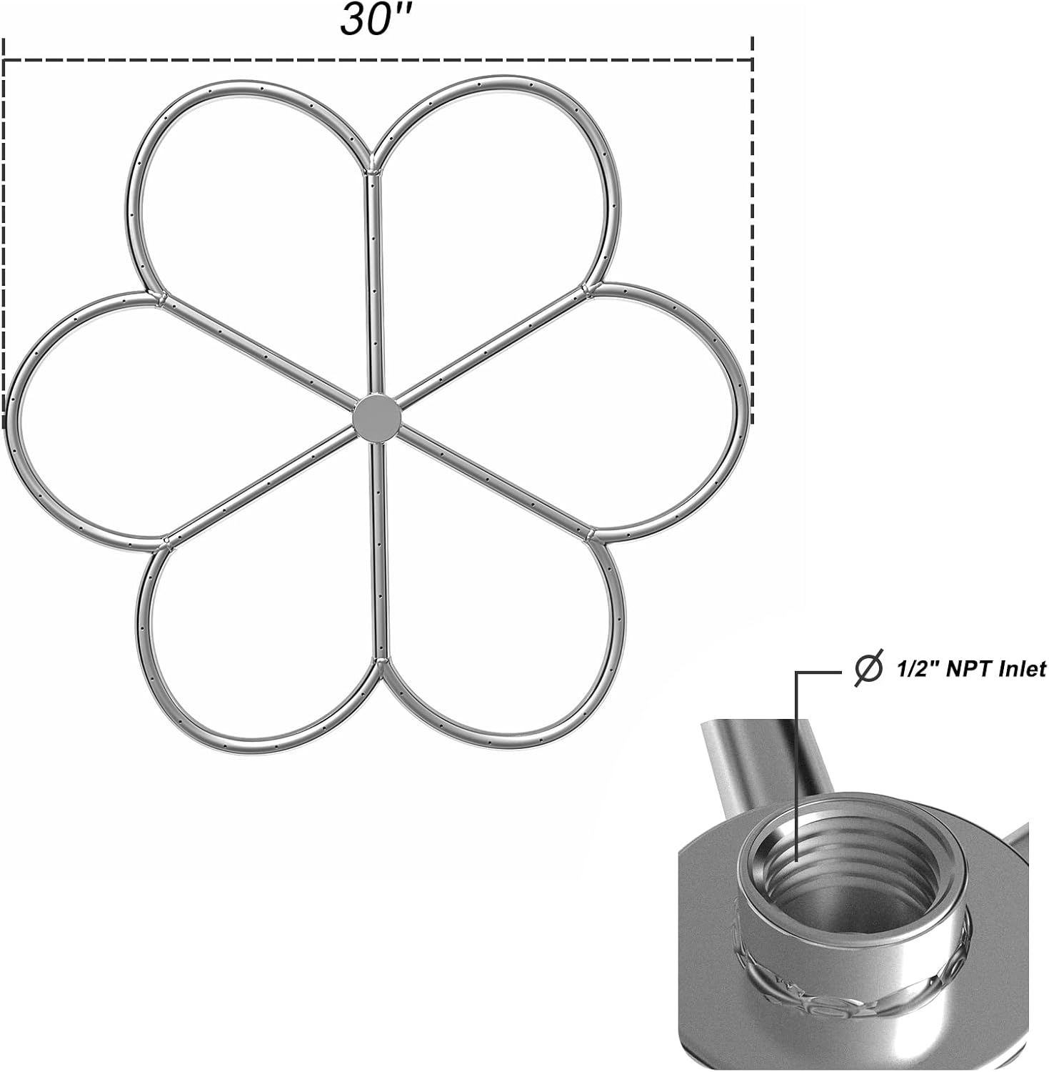 Skyflame 30-Inch 304 Stainless Steel Fire Pit Burner, Flower-Shape Burner Ring for Fire Pit, Natural Gas & Propane Fireplace, Max BTU 435K-VerdiqueGarden
