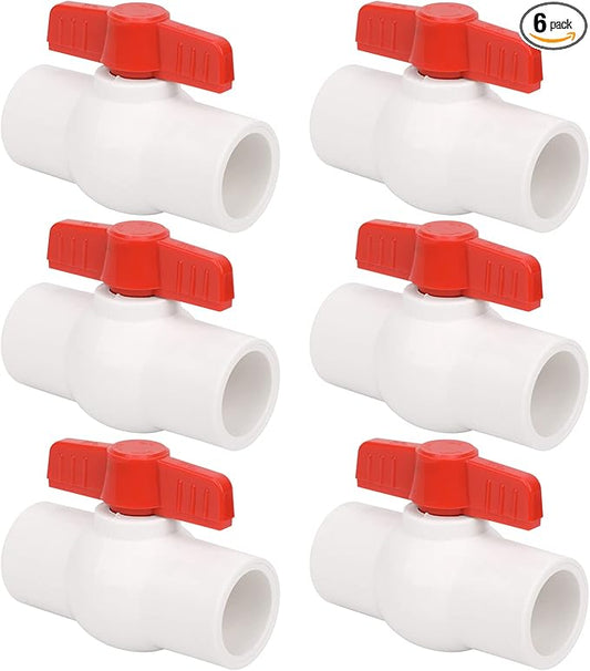 6Pcs 3/4" PVC Ball Valve Water Pipe Shut-off Valve Socket with Red T-Handle for Cold Water Supply lines, Irrigation Pipe fitting System(Socket x Socket), Schedule 40-VerdiqueGarden