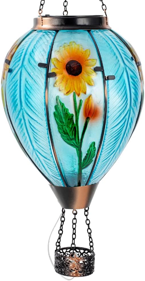Starsoul Large Solar Hot Air Balloon Lantern with Flame Sunflower Glass Hanging Outdoor Hot Air Balloon Solar Light Waterproof Garden Patio Yard Party Decorations-VerdiqueGarden