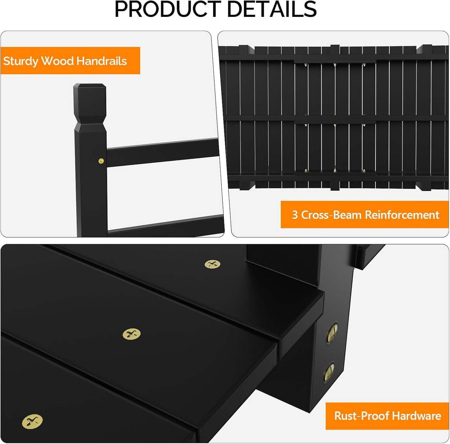 VINGLI Garden Bridge, Classic Wooden Arch with Safety Rails Footbridge (Black, 5 ft)-VerdiqueGarden