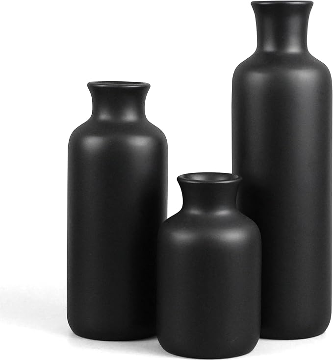 Resin 3 Piece Vase Set, Farmhouse Decor, Home Decorative Vase, Vases for Your Kitchen, Bedroom, Office, Living Room, Bathroom, & Shelf Centerpiece Table Decorations, Black-VerdiqueGarden