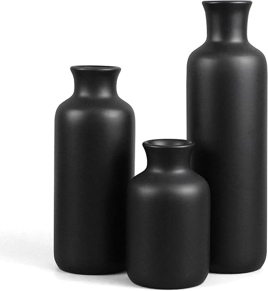 Resin 3 Piece Vase Set, Farmhouse Decor, Home Decorative Vase, Vases for Your Kitchen, Bedroom, Office, Living Room, Bathroom, & Shelf Centerpiece Table Decorations, Black-VerdiqueGarden