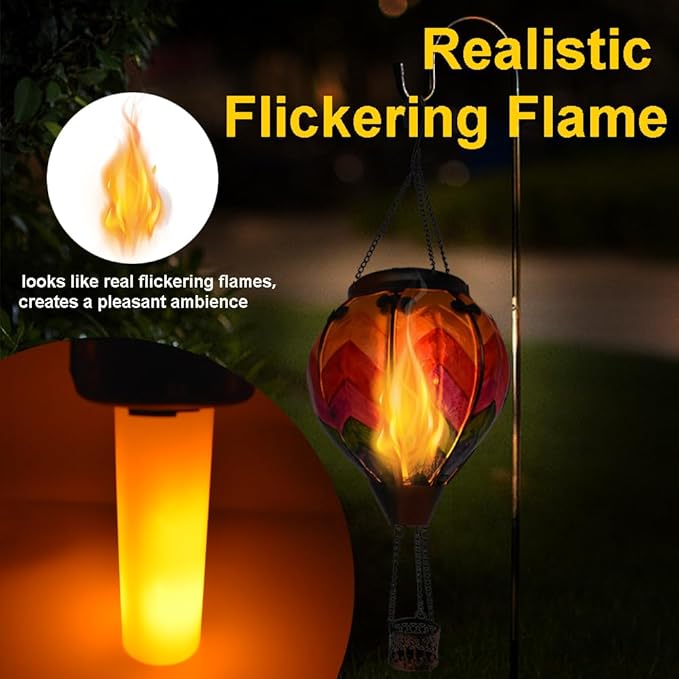 Hot Air Balloon Solar Lantern with Flickering Flame Hanging Solar Lanterns Outdoor Lights Waterproof Lanterns Decorative Garden Patio Yard Party Decor Wavy-Colorful + Sunflower-VerdiqueGarden