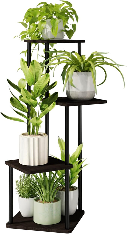 Bamworld 4 Tier Plant Stand Indoor, Small Metal Plant Shelf for Multiple Plants, Corner Flower Stand for Patio Garden Balcony Living Room Bedroom(Black)-VerdiqueGarden
