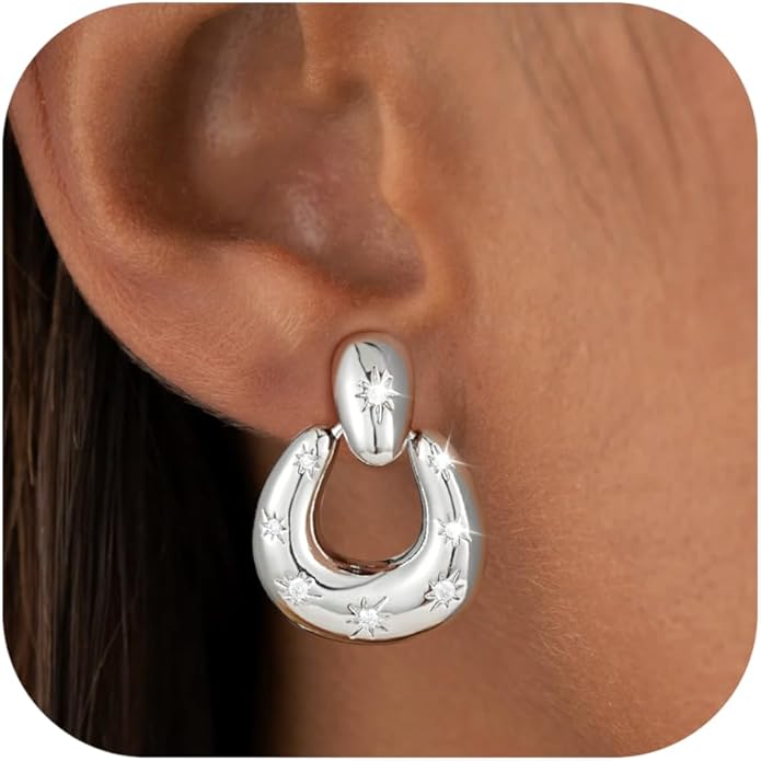 Clip on Earrings for Women Hypoallergenic Statement Retro Clip Earrings 14K Gold/Silver Plated Hoop Dangle Earrings 5A Cubic Zirconia Round Multiple Styles for Women Fashion Trendy Jewelry Gifts