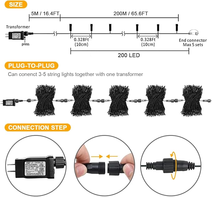 weillsnow Purple&Orange Halloween Lights, 200 LED 66Ft Plug in Waterproof Halloween String Lights, 8 Modes with Memory for Outdoor Indoor Garden Halloween Christmas Decorations (Orange&Purple, 66FT)-VerdiqueGarden