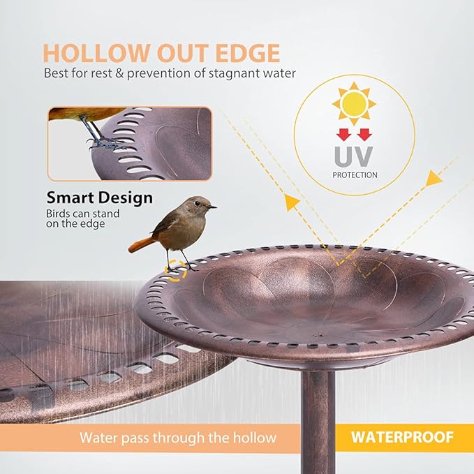 VIVOHOME 28 Inch Height Polyresin Lightweight Antique Outdoor Garden Bird Bath Bronze-VerdiqueGarden