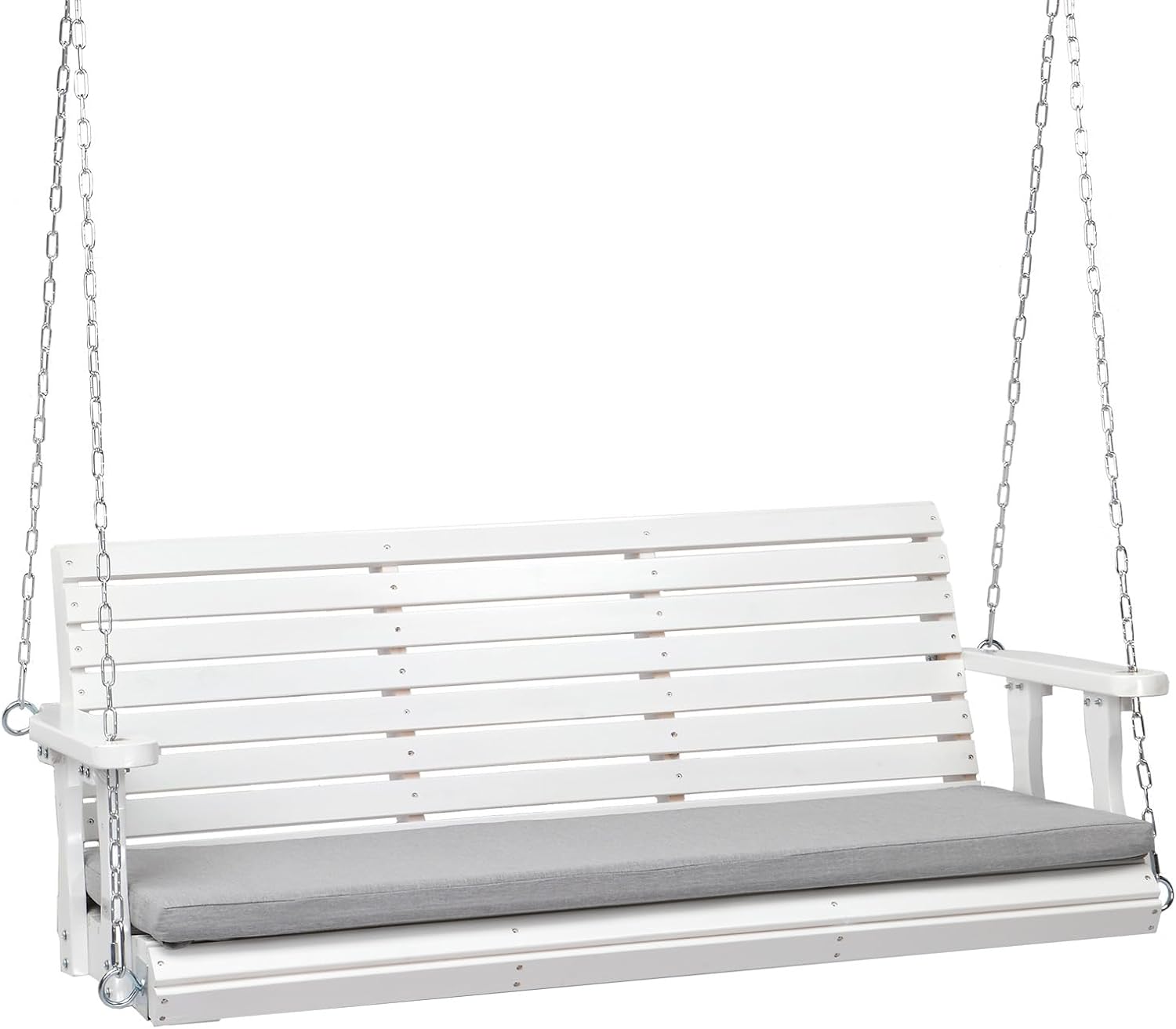 VINGLI Heavy Duty 880 LBS Patio Wooden Porch Swing Outdoor with Extra Cushion, Farmhouse Hanging Bench Tree Swing with Adjustable Chains for Yard | Garden | Lawn | Balcony (5 FT, White)-VerdiqueGarden