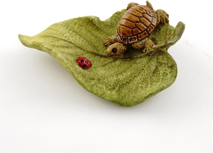 Top Collection Miniature Fairy Garden and Terrarium Statue, Little Turtle on Leaf-VerdiqueGarden