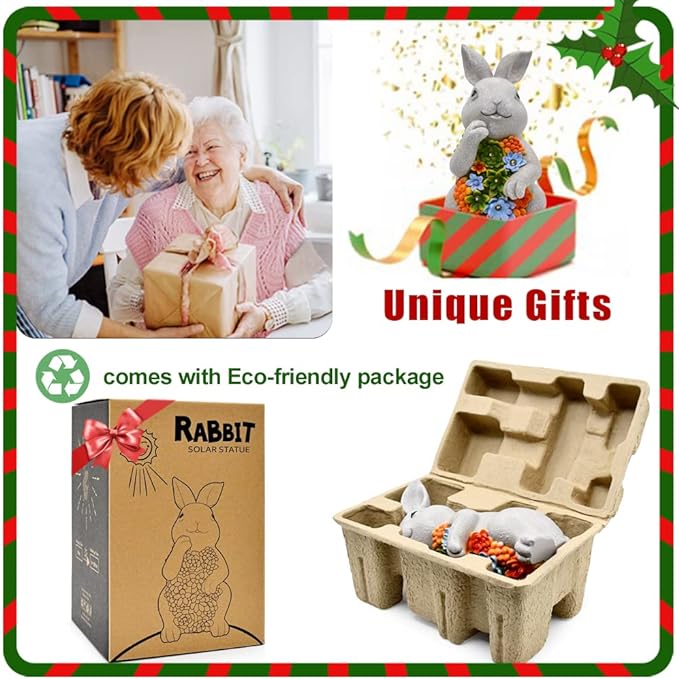 Nacome Solar Garden Outdoor Statues Bunny with Succulent and 7 LED Lights – Lawn Decor for Patio, Balcony, Yard Ornament - Unique Housewarming Gifts-VerdiqueGarden