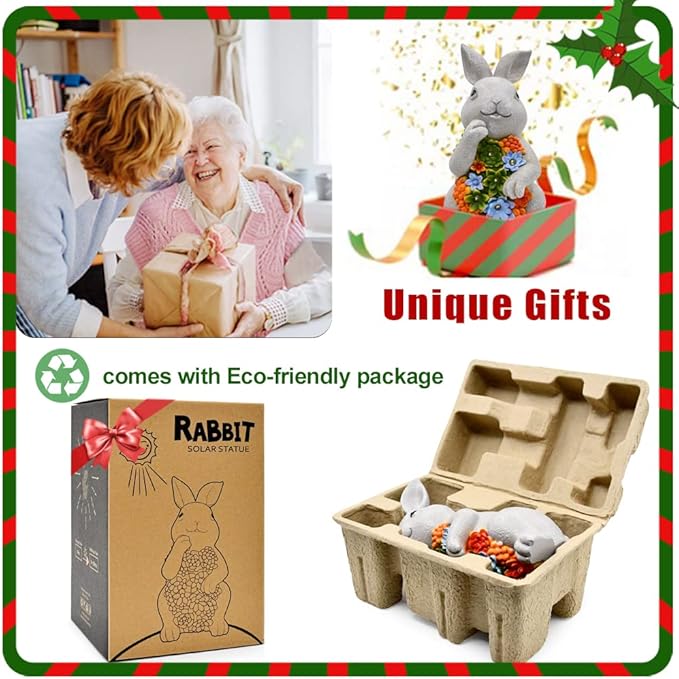 Nacome Solar Garden Outdoor Statues Bunny with Succulent and 7 LED Lights – Lawn Decor for Patio, Balcony, Yard Ornament - Unique Housewarming Gifts-VerdiqueGarden