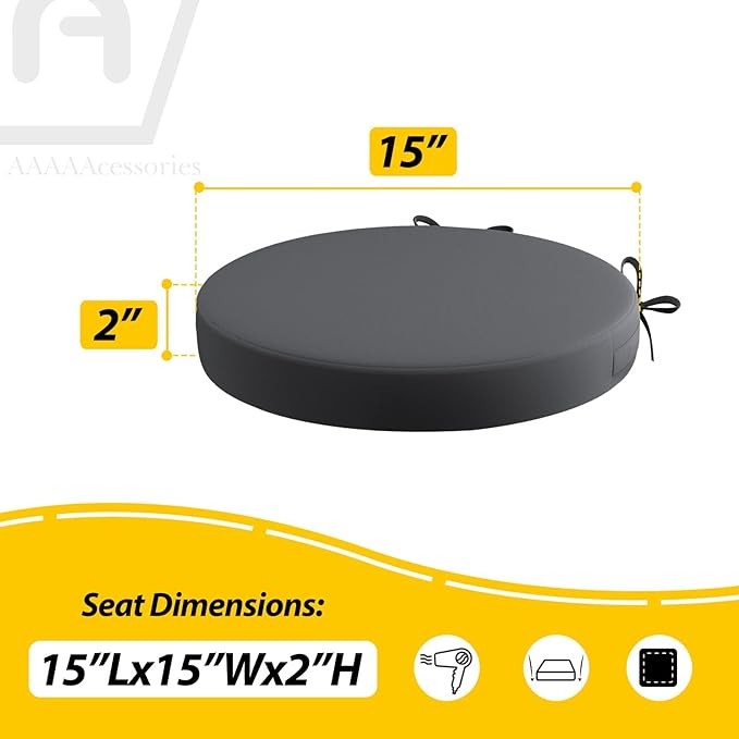 AAAAAcessories Outdoor Seat Cushions for Chairs, Waterproof, Fade-Resistant Patio Furniture Replacement Cushions, 15" x 15" x 2", Set of 2, Dark Gray-VerdiqueGarden