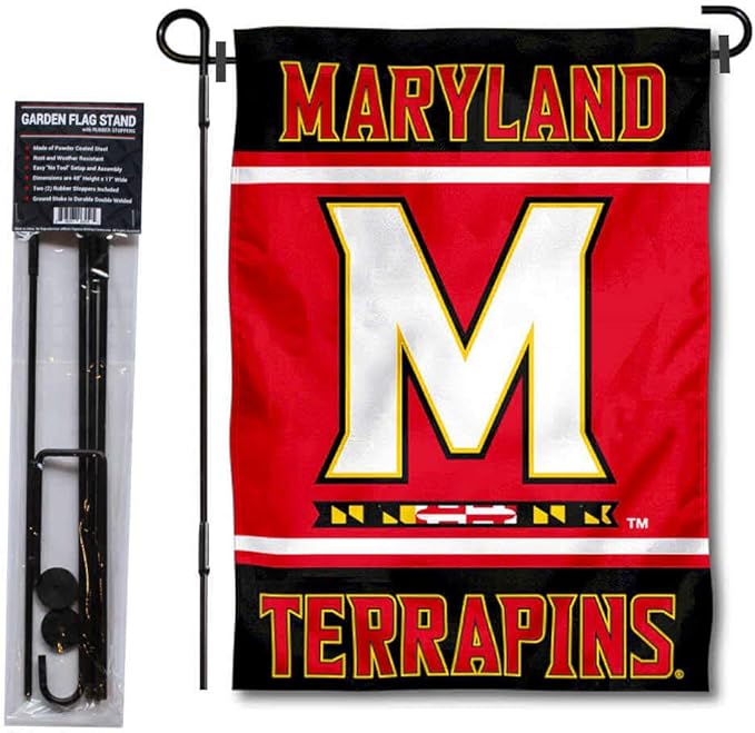 College Flags & Banners Co. Maryland Terrapins Garden Flag with Stand Holder-VerdiqueGarden