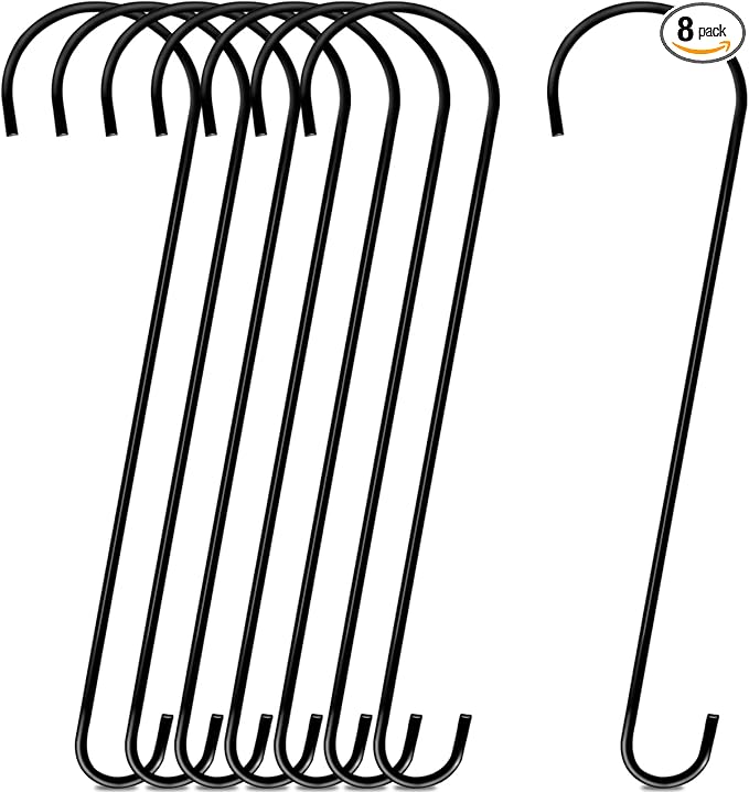 8 Pack 24 Inch Large Tree Branch Hooks Long S Hooks for Hanging Plants, Bird Feeder Hook for Tree, Metal Garden Hooks for Hanging Baskets, Plants, Lanterns Outdoor and Indoor Uses (Black)-VerdiqueGarden