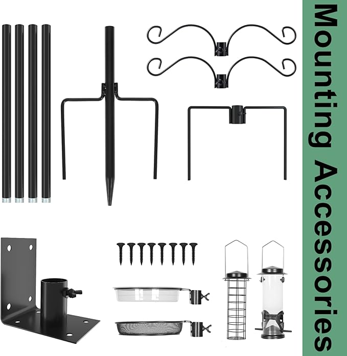 ERYTLLY Bird House Pole Mount Kit 80 Inch 2 Pair Hooks Multi Feeders Bird Bath Feeder Tray - Heavy Duty Adjustable Bluebird Feeder Support Rod Stand Set for Outside, Yard, Garden-VerdiqueGarden