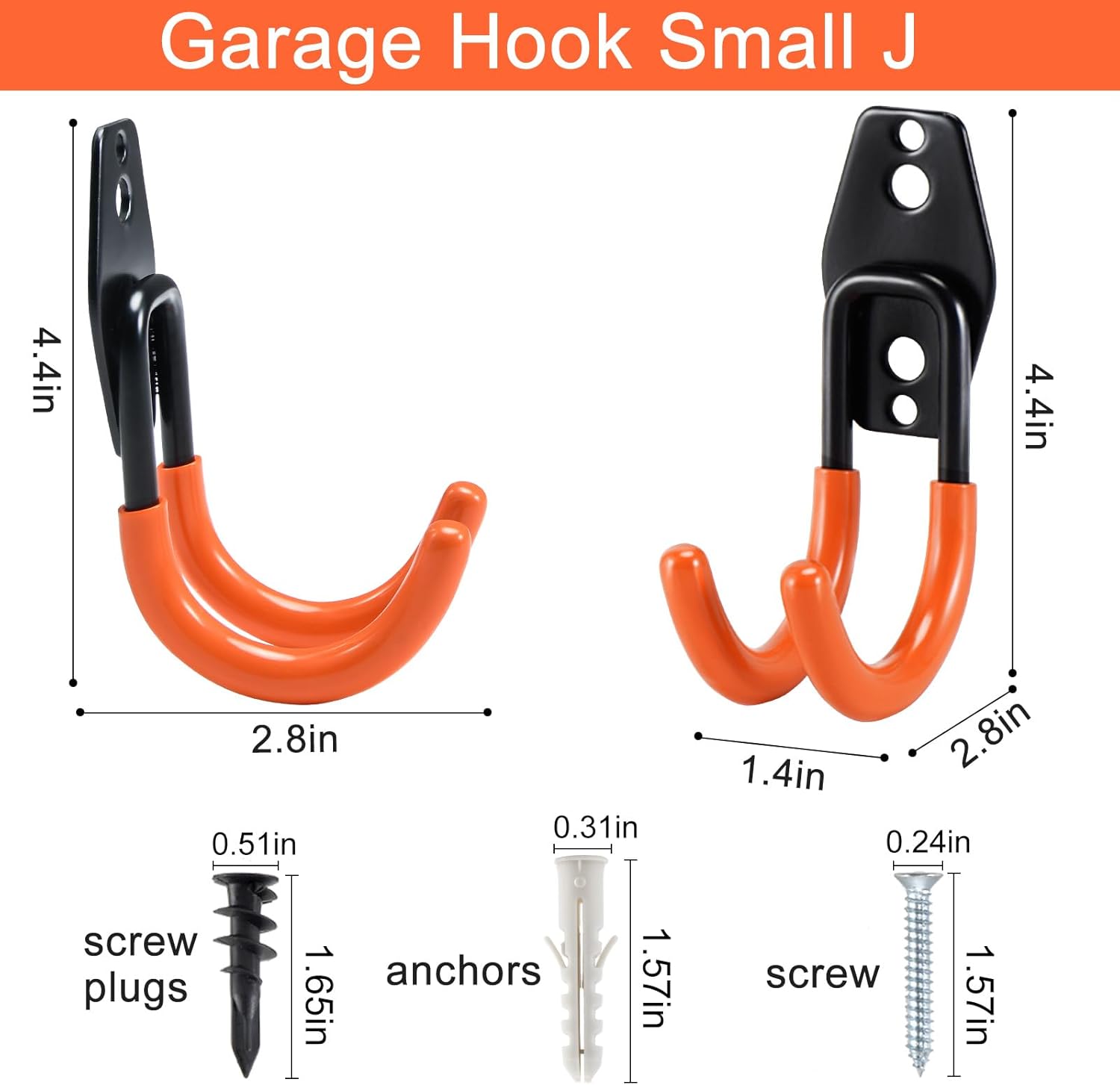 AOBEN Garage Hooks Heavy Duty, Steel Garage Storage Hooks, Utility Tool Hangers and Combinable Wall Mount Garage Hooks for Organizing Ladders, Bikes, Hoses, and More Equipment (Small J, 4 Pack)-VerdiqueGarden