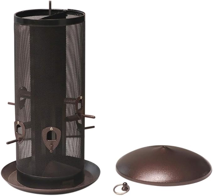 Nature's Rhythm Metal Hopper Bird Feeder, Dual Seed Compartments, 10 Feeding Ports, Holds 10lbs Seed, Attracts Cardinals, Titmice, Nuthatches-VerdiqueGarden
