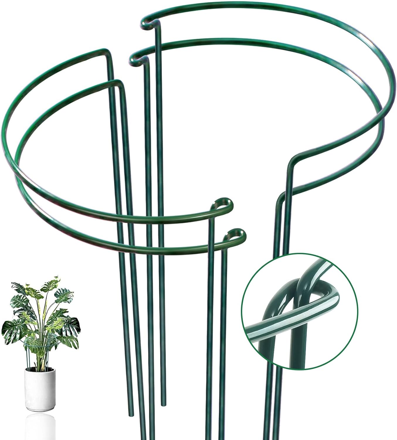 4 Pack Snake Plant Support Stakes, Peony Cages and Supports, Heavy-Duty Plant Stabilizer Support, Hydrangea Support Cage, Dahlia Support Ring, Plant Support Stake for Indoor and Outdoor Potted Plants-VerdiqueGarden