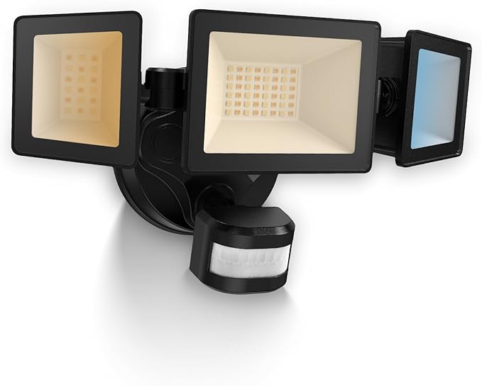 ALUSSO® Motion Sensor Outdoor Lights, 40W 4000LM 3 Modes Flood Lights Outdoor Motion Sensor, 3CCT 3 Heads Outdoor Security Light Wet Location Use for House Garage Yard Walkway, Black,ETL-VerdiqueGarden