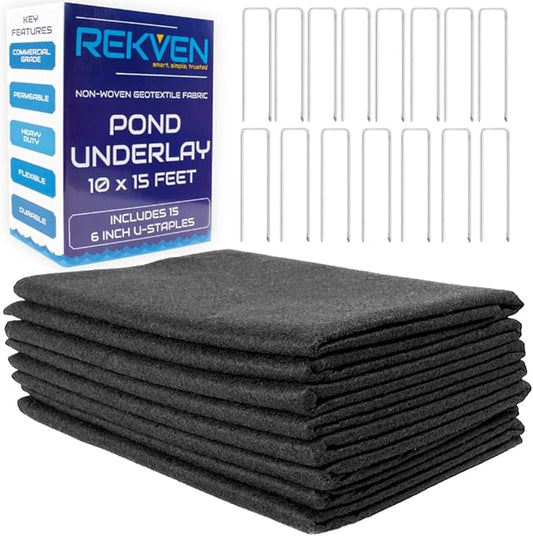10 x 15 Feet Pond Liner Underlayment Non Woven Geotextile with 15 U-Pins-VerdiqueGarden