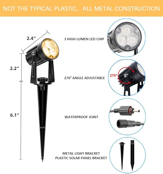 APONUO Metal Outdoor Solar Landscape Lights, Waterproof Spotlight 6-in-1 for Yard Landscape Lighting, Auto On/Off for Pathway, Driveway, Patio (Warm White)-VerdiqueGarden