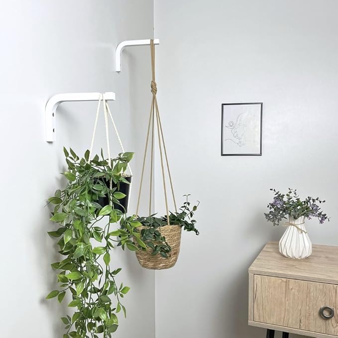 2-Piece Set of Plant Hooks for Wall 6 inch - Mounted Wooden Plant Hook - Indoor and Outdoor Bracket Plant Hanger for Planters, Lanterns, Bird Feeders, Patio Decorations (White)-VerdiqueGarden