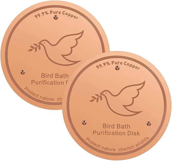 2Pack Bird Bath Copper Purification Disk | 0.6mm Reinforced 99.9% Pure Copper | Universal Fit for Outdoor Birdbaths(Birdbath Copper 2 Pack)-VerdiqueGarden