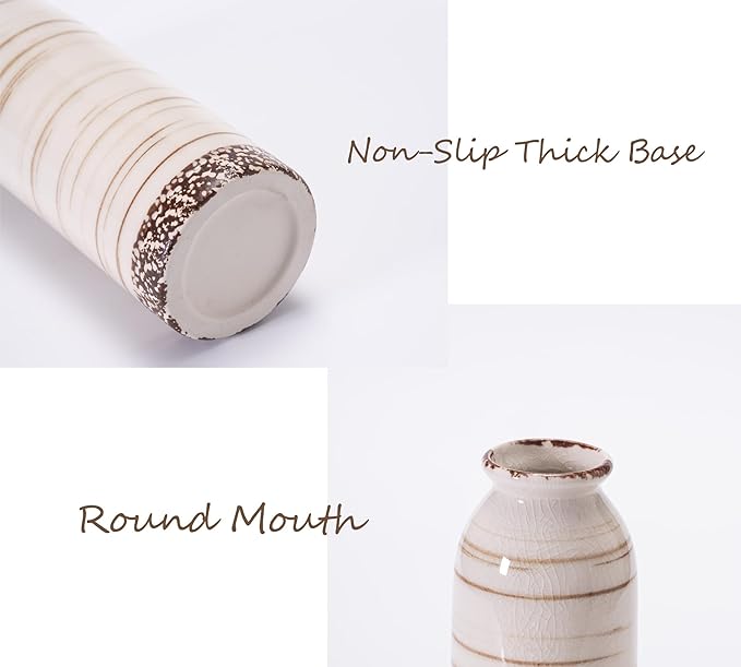 Beige Ceramic Vase Set of 3, Farmhouse Decorative Vase for Pampas Grass, Living Room, Bathroom, Bookshelf, Centerpieces Beige-VerdiqueGarden