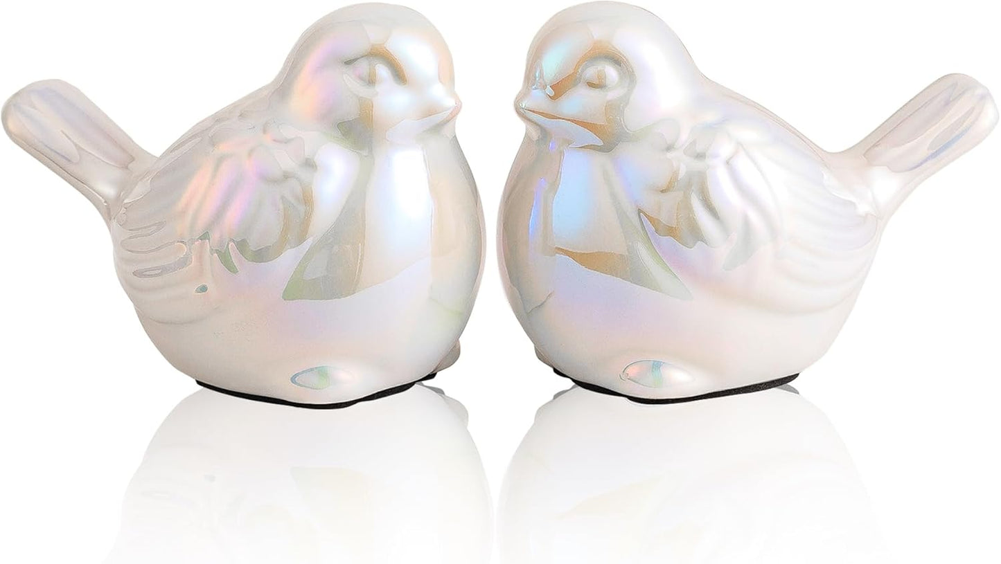 Set of 2 Colorful White Small Birds Statues Home Decor Modern Boho Style Figurine Decorative Ornaments for Living Room, Bedroom, Office Desktop, Cabinets, Shelf-VerdiqueGarden