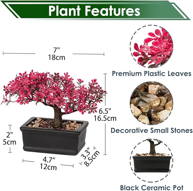 Artificial Bonsai Tree Juniper Faux Plants Indoor Fake Plants Decor with Ceramic Pots for Home Table Office Desk Bathroom Shelf Bedroom Living Room Farmhouse Decorations-Pink-VerdiqueGarden