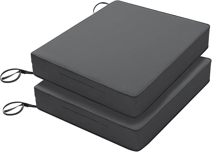 Favoyard Patio Chair Cushions 18.5 x 16 x 3 Inch Waterproof Outdoor Seat Cushions for Patio Furniture 3-Year Color Fastness Garden Sofa Couch Pads with Handle & Adjustable Straps Set of 2, Dark Grey-VerdiqueGarden