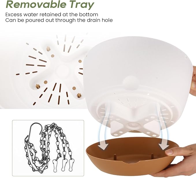 10 Inch Hanging Planter, 2 Pack Hanging Plant Self Watering Pot with Drainage Holes and Saucers, Hanging Baskets Flower Pots with Macrame Rope Hangers for Garden Home -White-VerdiqueGarden