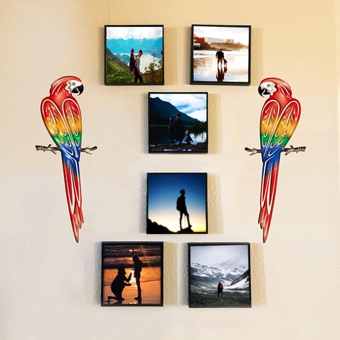 Metal Outdoor Wall Art Decor,3D Colorful Garden Birds Sculpture Outdoor Iron Hanging Parrot Decor, Metal Hand-Made Bird Wall Art Decorations for Fence Patio Balcony Living Room-VerdiqueGarden