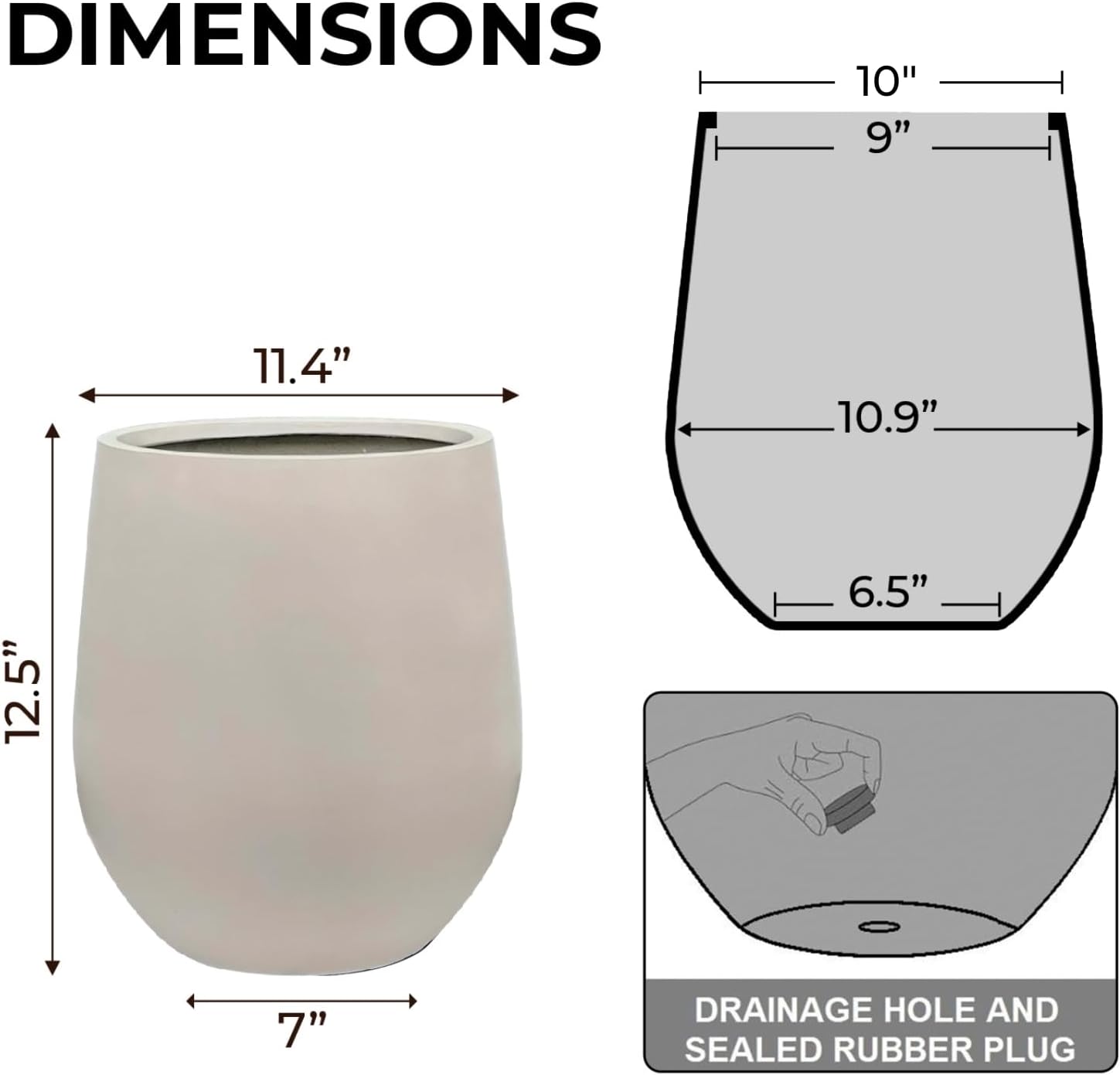 12.5"H x 11.4"D Corso Fiberstone Round Tapered Planter with Drainage Hole, Smooth Finishes, Weather Resistant for Indoor and Outdoor Use, Included 2 Extra Coco Mats (Taupe, 9" Pot Opening)-VerdiqueGarden