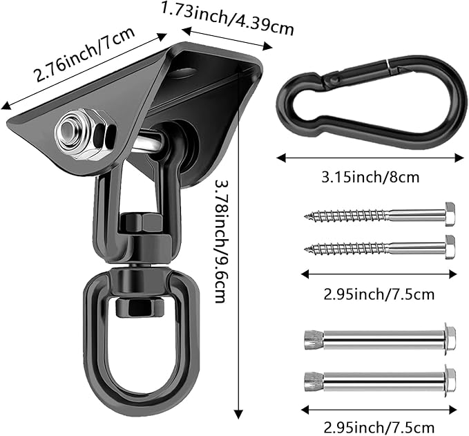 Heavy Duty Hammock Hanging Kit, 360° Rotating 1200 lb Swing Hangers for Hammock Chair Stand, Seat, Porch Swing, Yoga, Tree, Ceiling Mount, Indoor Outdoor Hanging Hardware Black | Pack of 3-VerdiqueGarden