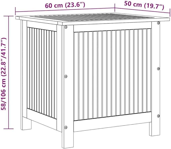 vidaXL Wooden Deck Box - Outdoor Teak Storage Chest, Ideal for Patio Furniture Cushions, Pool Accessories, Garden Tools - Water-Resistant Bag Inside - 23.6''x19.7''x22.8'', Solid Acacia Wood-VerdiqueGarden